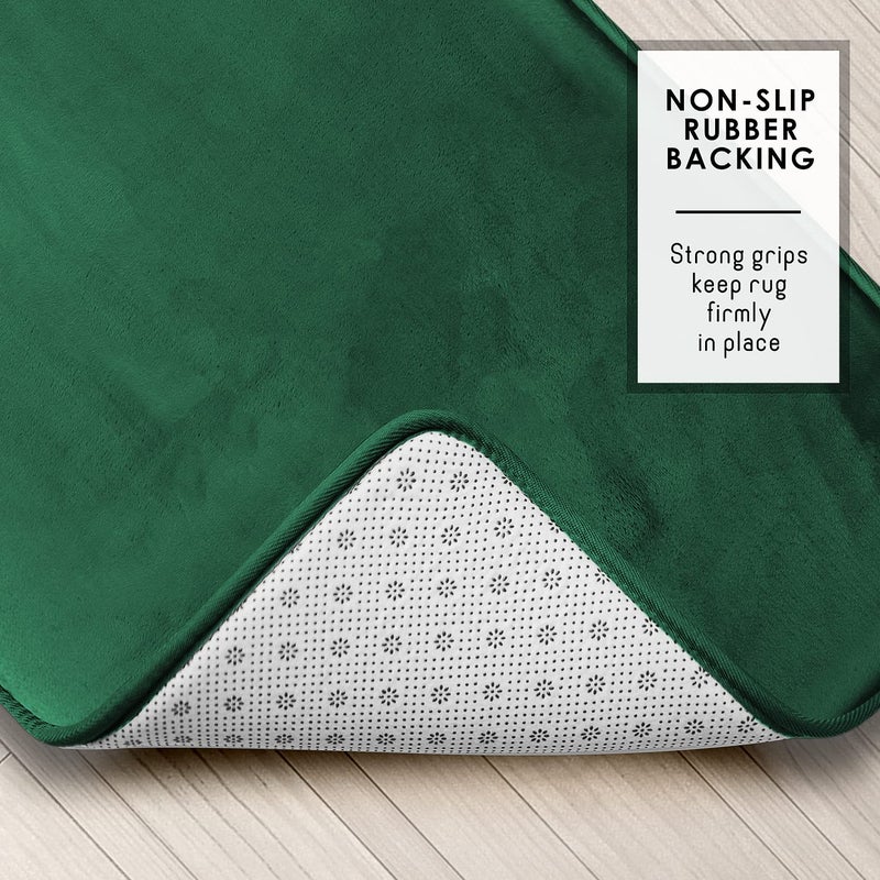 Clara Clark 3 Piece Bathroom Rugs Bath Mat Set, Velvet Memory Foam Bath Mats for Bathroom - Non-Slip, PVC Backing Bath Rugs, Washable - Dries Quickly, Green - Image 4